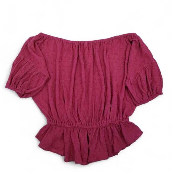FREE PEOPLE VTG Blouson Off-Shoulder Ruffle Top Raspbear Red OB375482 RARE - S - Picture 1 of 8